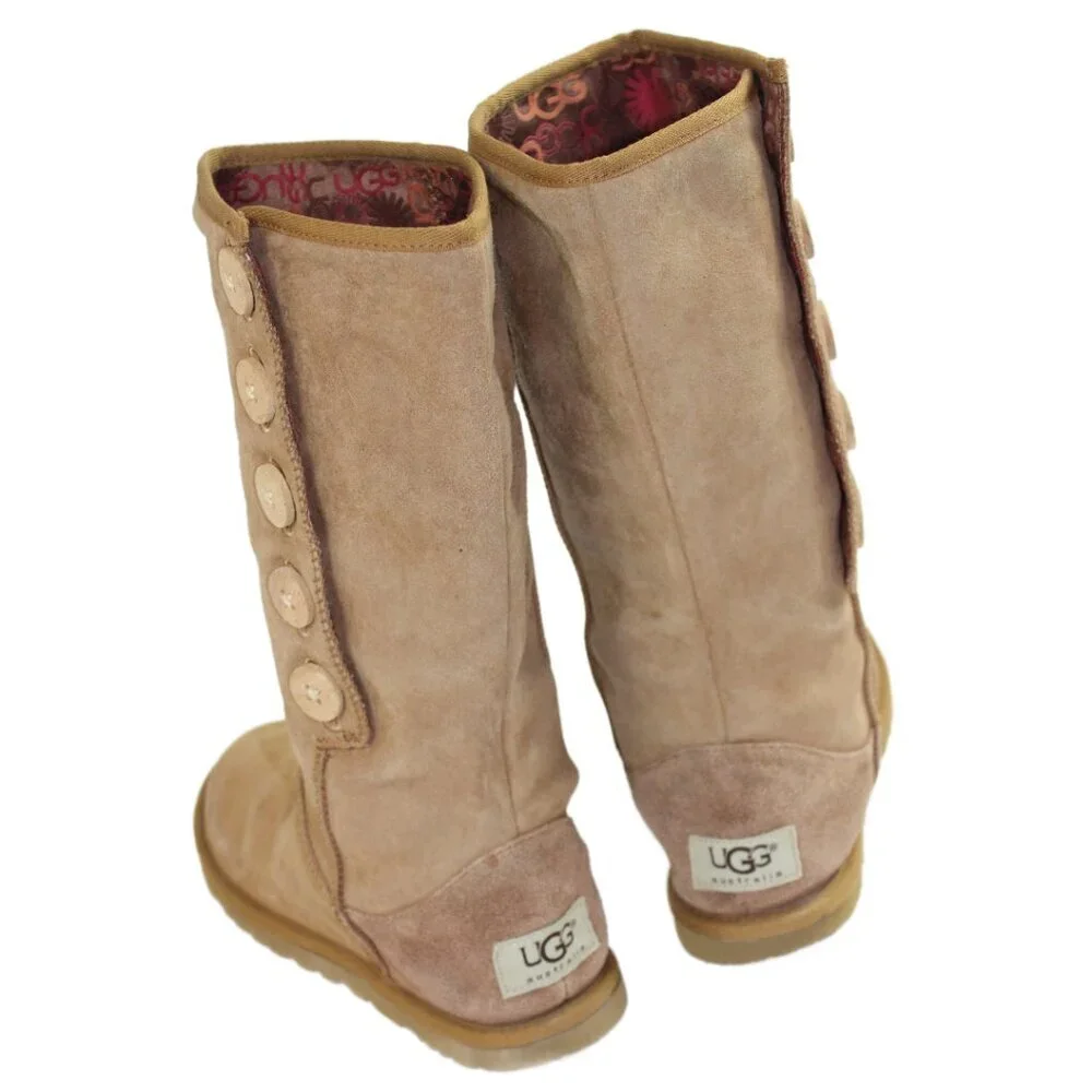 UGG Lo Pro Button Tan Signature Leather Mid-Calf Boots Size 6